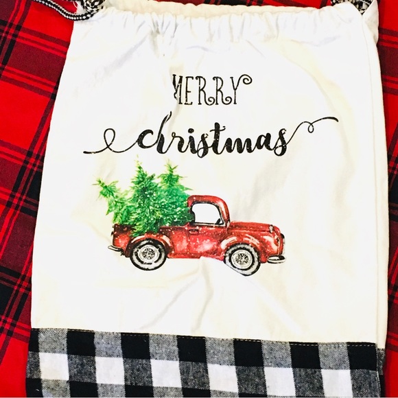 Canvas flannel Buffalo check red vintage truck holiday bag...